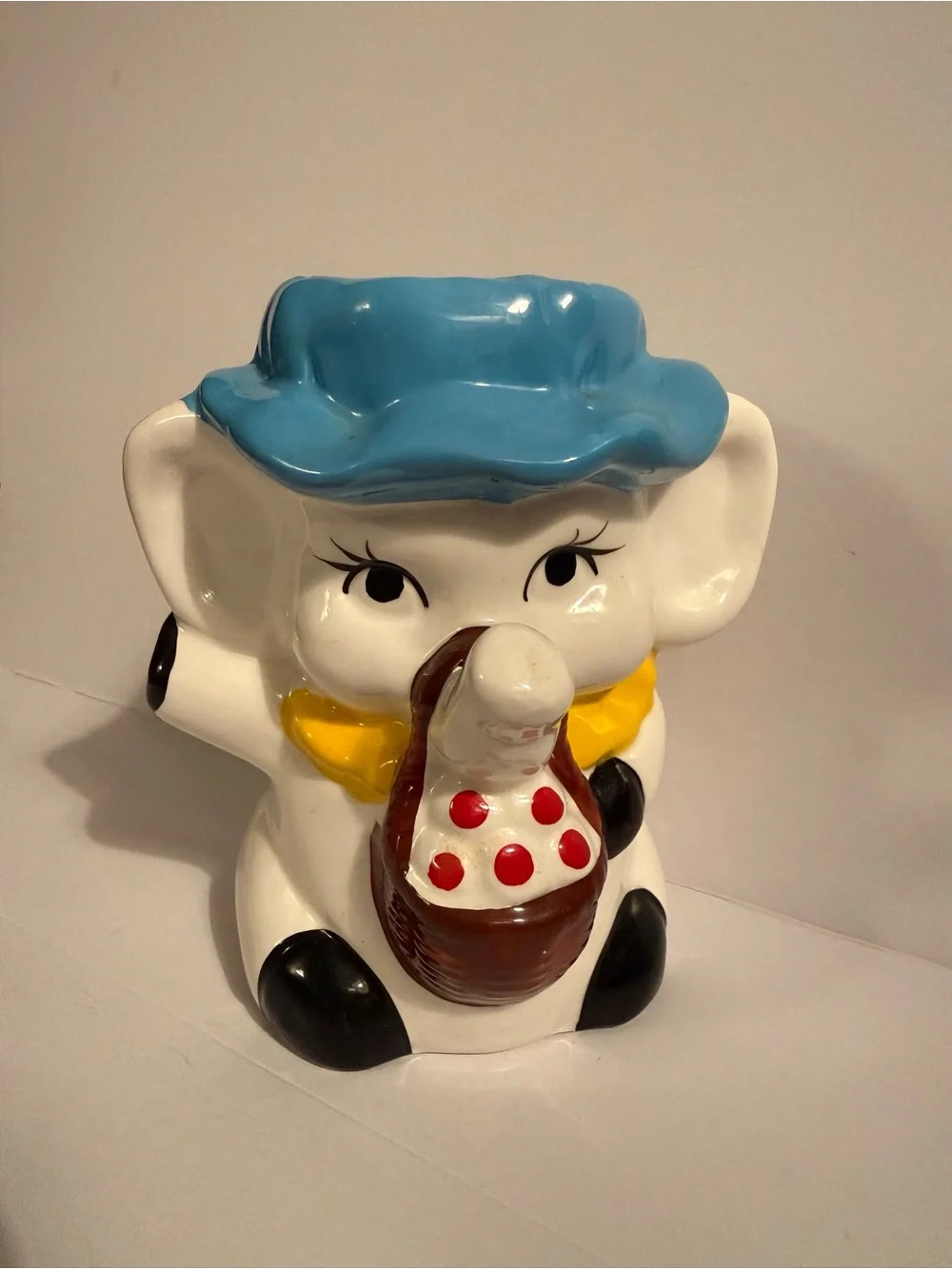 Vintage Elephant Vase/Planter Whimsical Anthropomorphic Made in Taiwan Trunk Up